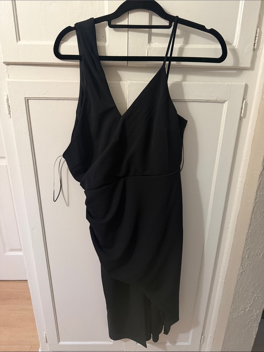 Asymmetric Black One-Shoulder Draped Dress